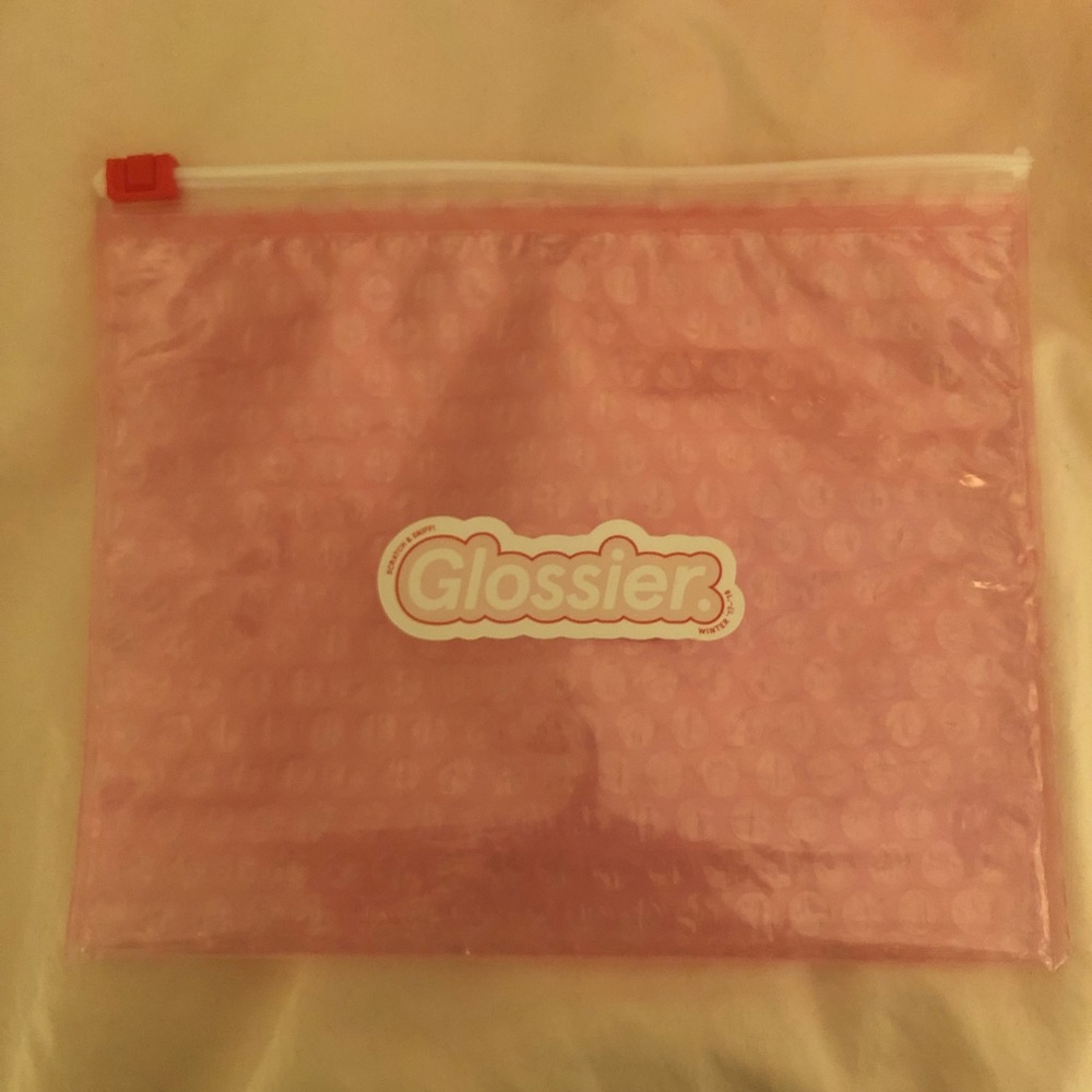 Glossier Pink Makeup Bubble Pouch Bag Stickers